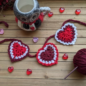 Crochet Valentines Heart Ornament Garland Lacy Layers of Love Instant Pdf Pattern Download Crochet Heart Pattern Heart Bunting