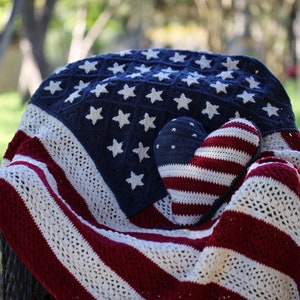 Crochet American Flag Blanket: Boho Granny Afghan, USA Patriotic Throw