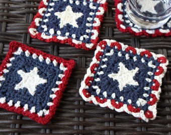 Americana Coaster Pattern, Americana Decor, 4th of July Decoration, Instant PDF Pattern Download, Crochet Flag Coasters, USA Pride