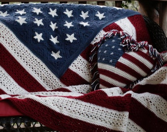 American Flag Crochet Pattern Bundle: Blanket, Pillow, Doilies (5 PDF Downloads)