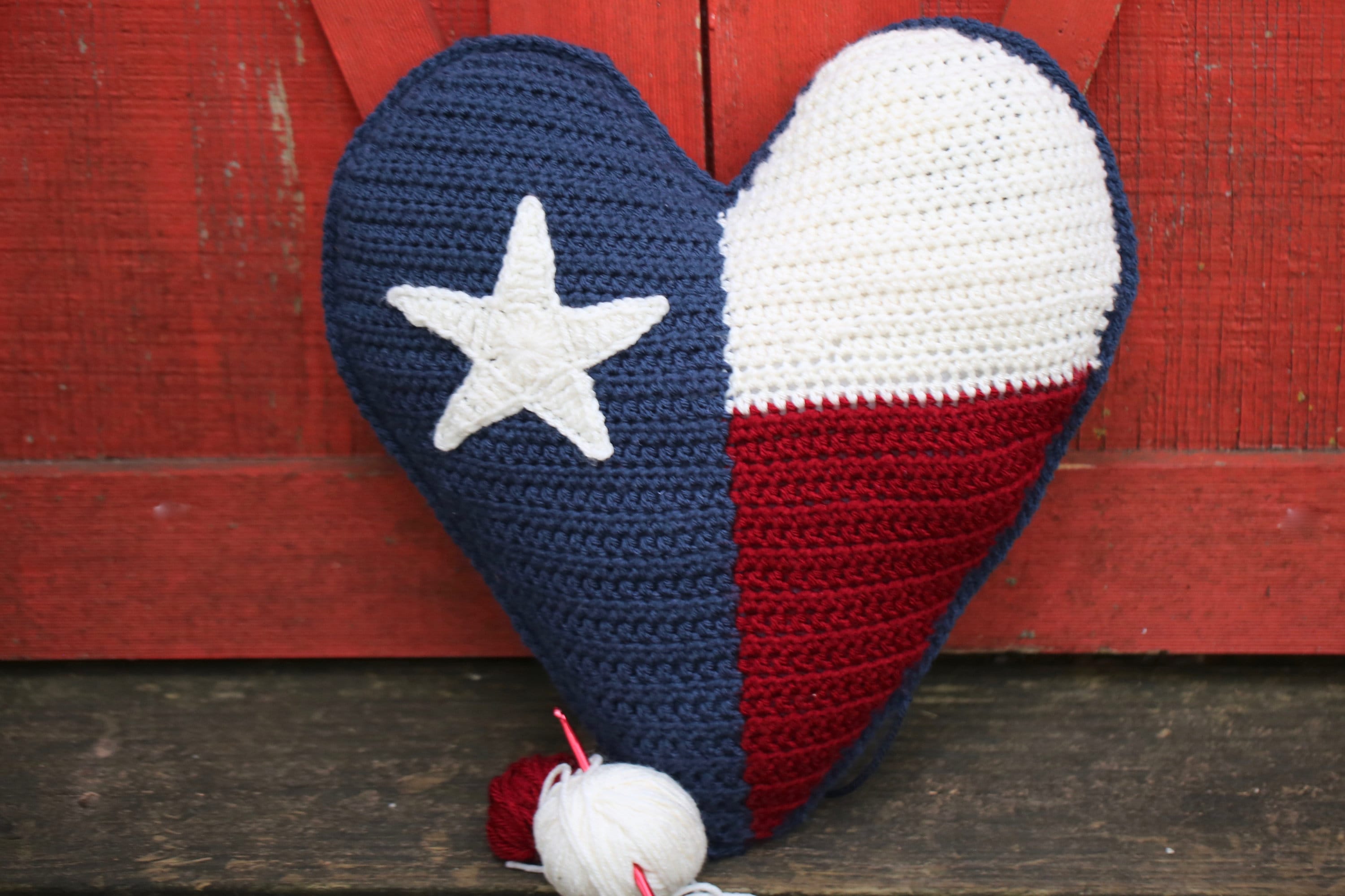 Texas Flag Heart Pillow Crochet Pattern