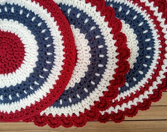 Americana Doily Diverse Stitch Crochet Pattern ~ Red, White and Blue Patriotic Doily Placemat ***Listing for PDF PATTERN ONLY***