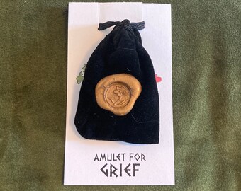 Grief Relief Amulet with Meteorite, Turtle, Apache Tear, Mugwort, Lavender bag Talisman Charm to draw emotional strength Obsidian