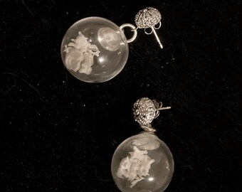 Bone Glass Sphere Bottle Silver Earrings Mouse Vertebrae Round Ball Goth Steampunk Goblincore