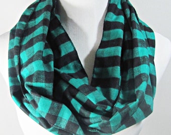 SALE.SCARF SALE.Green Black Mini  check Scarf.Green Scarf.Green Infinity Scarf. Teal Chevron Scarf.Green Scarf. Scarf.loop Scarf.
