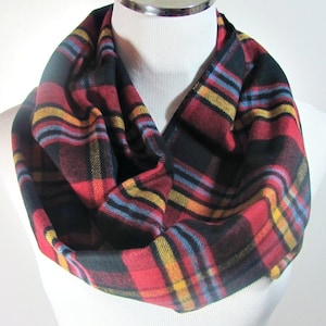Blue Infinity Scarf, Red Blue Yellow  Plaid Infinity Scarf, Red Blue Scarf, Red Plaid Scarf, Blue Circle Scarf.