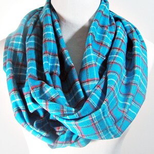 Sky Blue Tartan Flannel Scarf.Colors: Blue,Red & White ..Choose Your Style- Infinity or Oblong
