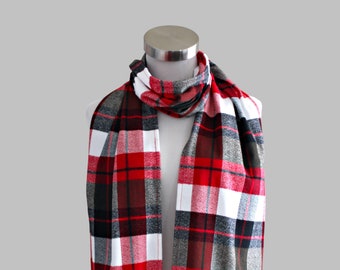 Duluth  Plaid Flannel Scarf. Colors: Red, Black, White and  Gray.Choose Your Style- Infinity or Oblong