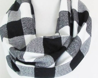 Black and White  Plaid Buffalo Check Flannel Scarf. Colors: White & Black.Choose Your Style- Infinity or Oblong