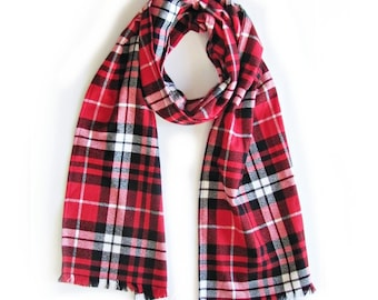 Red Scarlet Plaid Flannel Scarf.Colors: Red, White & Black.Choose Your Style- Infinity or Oblong