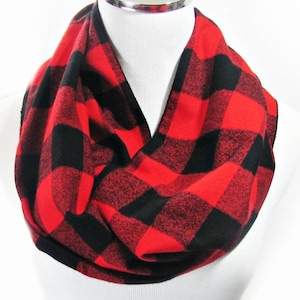 Red Plaid Buffalo Check Flannel Scarf. Colors: Red & Black.Choose Your Style- Infinity or Oblong