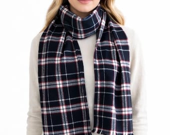 Black Fairbanks Plaid Flannel Scarf. Colors: Black, Red and  White.Choose Your Style- Infinity or Oblong