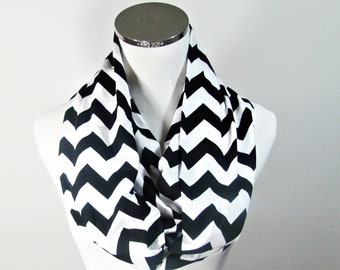 Black Chevron Infinity Scarves.Infinity Scarf.Chevron Scarf.Zigzag Scarf. loop Scarf.Circle Scarf. Infinity Scarf.