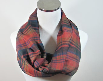Plaid Scarf. infinity Scarf. Retro Brick Scarf.