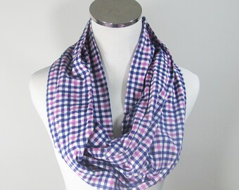 Nautical Plaid infinity Scarf.Colors: Blue, White &  Purple  Scarf.  Infinity Scarf. Scarf.loop Scarf.Circle Scarf.