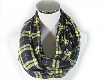 SCARF SALE .Yellow Black Plaid  Infinity Scarf. Yellow Scarf. Yellow Infinity Scarf. Chevron Infinity Scarf. Scarf.loop Scarf.Circle Scarf.