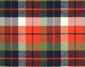 Adventure Plaid Flannel Scarf. Green,Navy, Orange & White.Choose Your Style- Infinity or Oblong