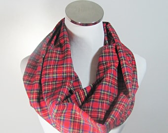 Red Mini Plaid Flannel  Tartan Scarf. Red Infinity Scarf, Red Plaid Infinity Scarf, Tartan Scarf, Plaid Scarf, Loop Plaid.
