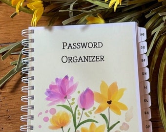 PASSWORD Book Website Address Book with watercolor cover A-Z Tabs Personalized Free
