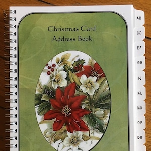 LARGE PRINT Weihnachtskarte Adressbuch mit A-Z Tabs Poinsettia personalisiertes Geschenk