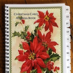 Catálogo de endereços de cartão de Natal com poinsétia de presente personalizada A-Z TABS