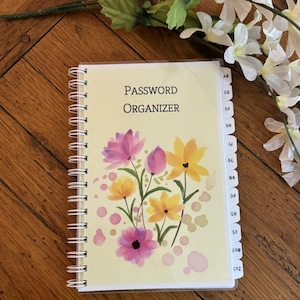 MOT DE PASSE Book Keeper Carnet d'adresses du site Web avec onglets de A à Z Couverture fleurie personnalisée
