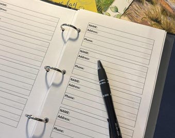 A5 Address Book Refill Pages – Large Print for a 3-Ring Binder – 50 Sheets (100 Pages)
