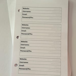 Páginas de recarga para proteção de senhas A5 – letras grandes - 8,5 x 5,5 - para fichários pequenos de 3 argolas – 50 folhas frente e verso (100 páginas) 200 senhas