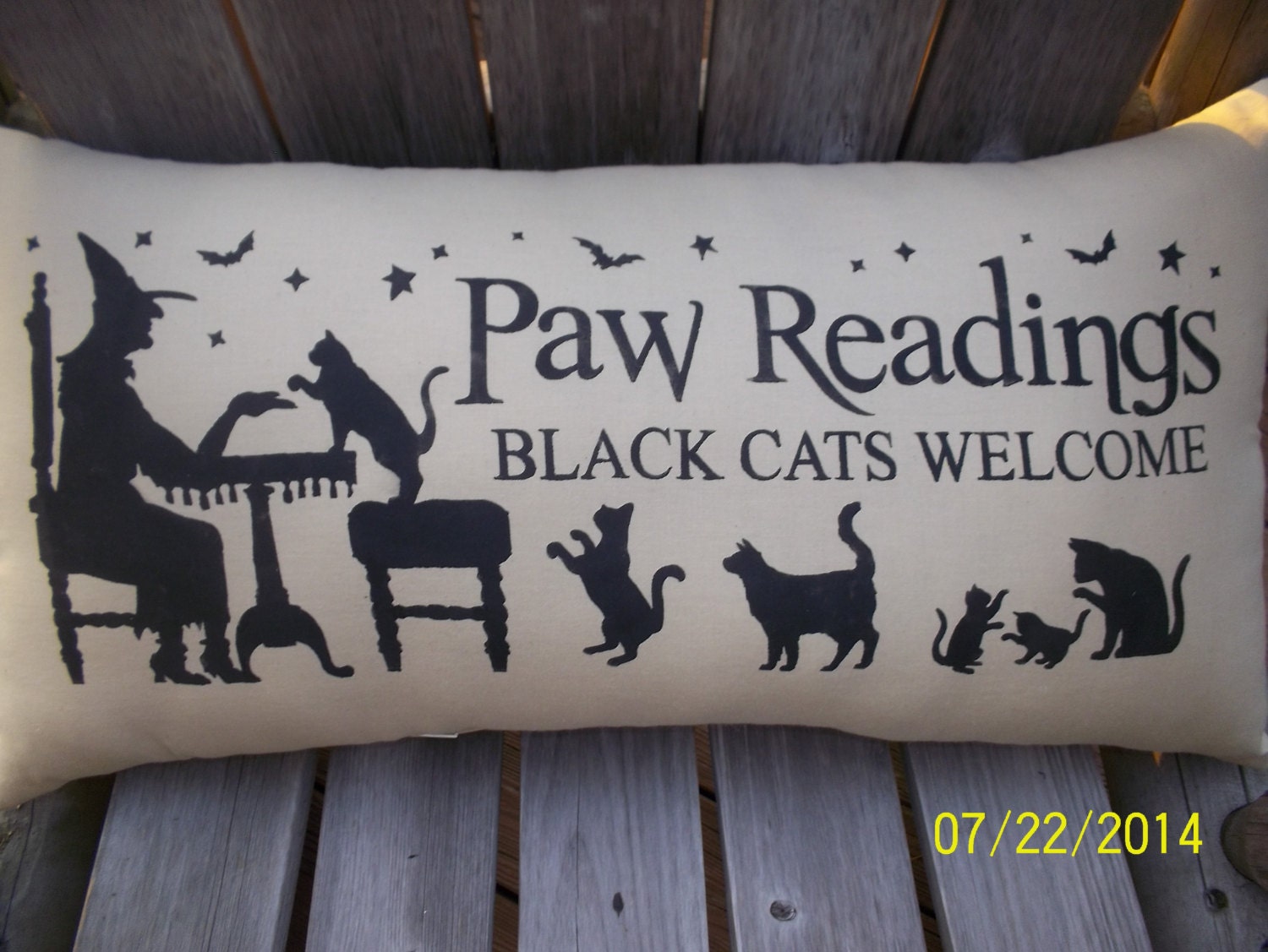 Paw Readings Black cats Welcome Primitive Stencil Handmde Pillow
