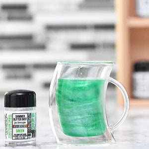 Green Shimmer Glitter Dust™ Glitter commestibili per bevande, cocktail, birra, decorazioni con perle glitterate e bevande - Conforme al settore alimentare