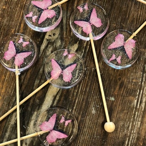 Custom Butterfly Hard Candy Sucker Lollipop Wedding Favors on Wooden Stick image 2