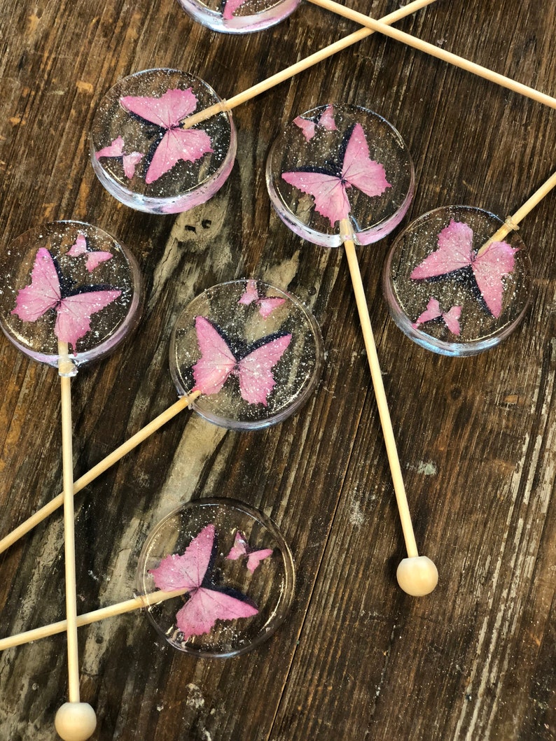 Custom Butterfly Hard Candy Sucker Lollipop Wedding Favors on Wooden Stick image 2