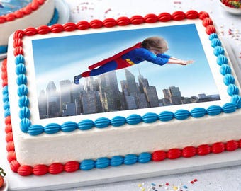 Décoration comestible personnalisée pour gâteau de super-héros - Gâteau photo personnalisé pour l'anniversaire d'un enfant