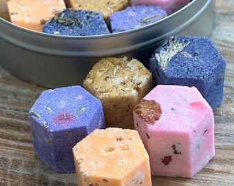 Sugar Hex Drops Sugar Cubes with Flavor & Real Flowers - Vanilla Lemon Cinnamon Butterfly Pea Rose Orange