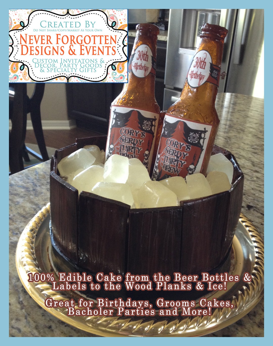EDIBLE LABELS Custom Beer Bottle Cake Labels for Chocolate or Sugar