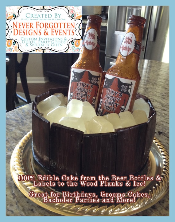 Edible Sugar Glass Beer Bottles for Cakes Toppers, Stunts, Breakaway