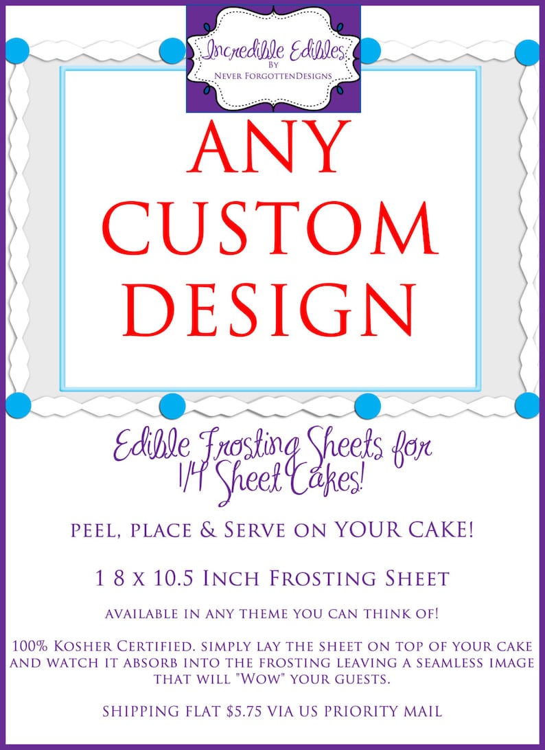 Edible Cake Images on Frosting Sheets on 8x10 for Cakes from an Inspected Food Registered Manufacturing Facility image 2