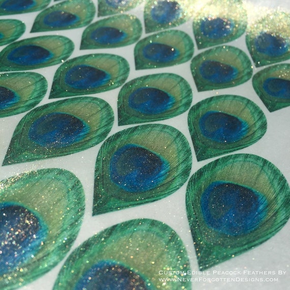 33 Edible Golden Shimmer Peacock Feathers YOU CUT OUT on Edible Wafer Paper 33 Per Sheet Il_570xn