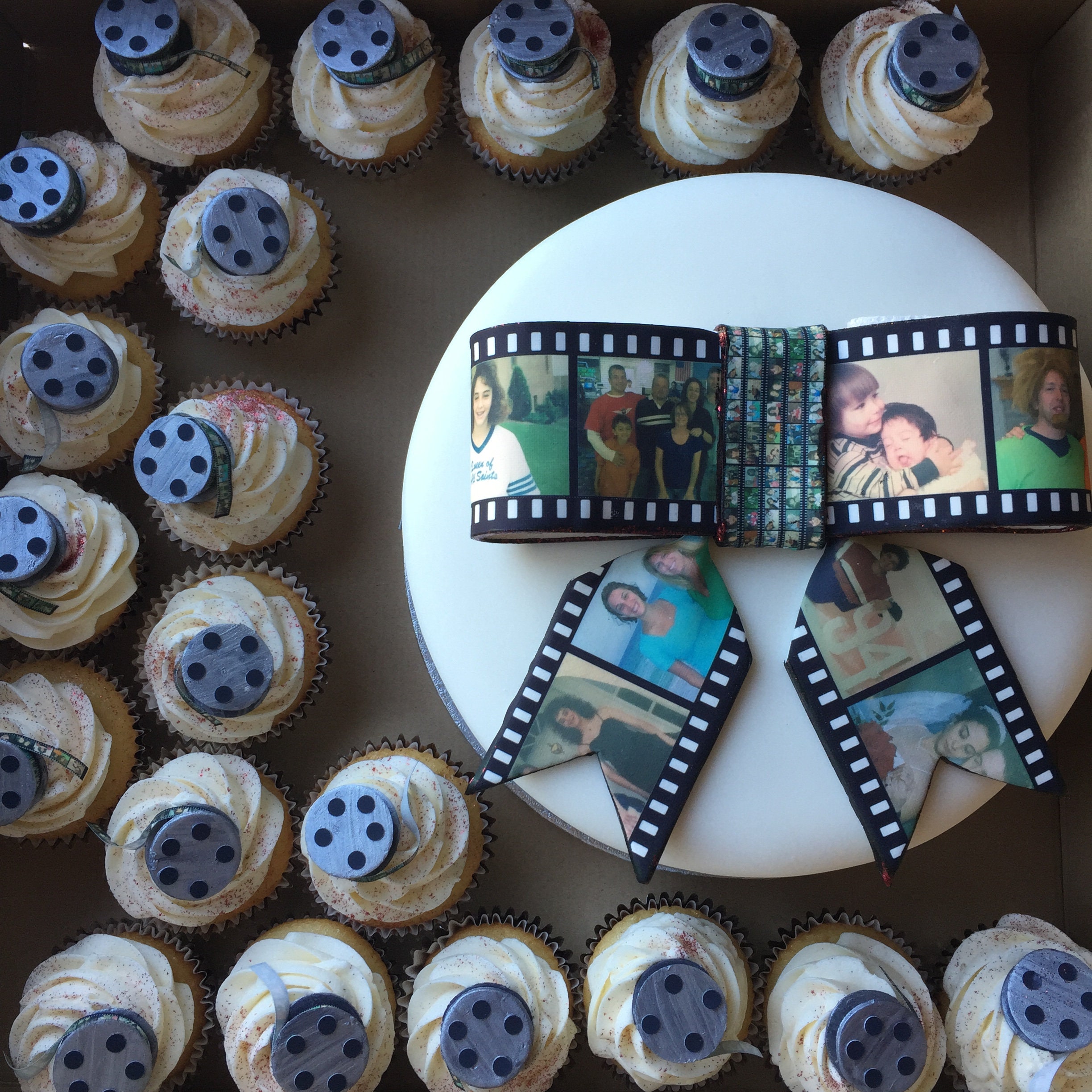 Clapperboard Personalised Edible Icing Cake Topper and or Film Reel Ribbon