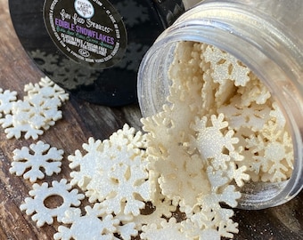 Miniature Antique Gold Glitter Themed Snowflakes Sprinkles on Edible Heavy Thick Wafer Paper