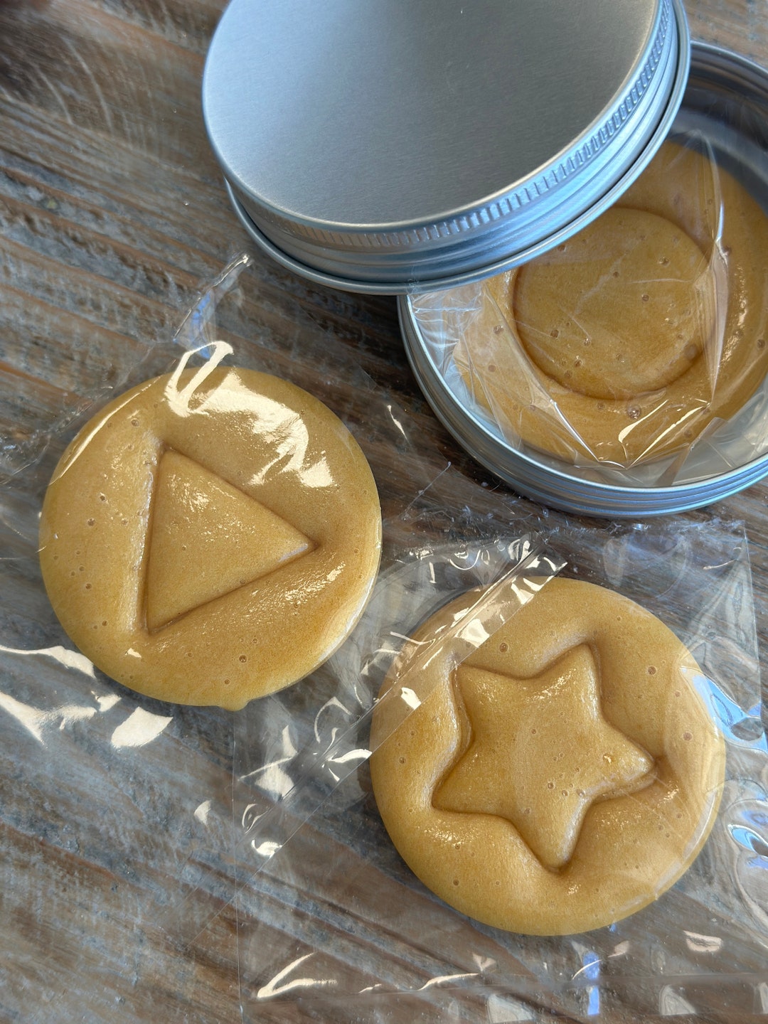 Mini 2 Inch Hard Candy Cookie Dalgona Games in Tin With Needle for