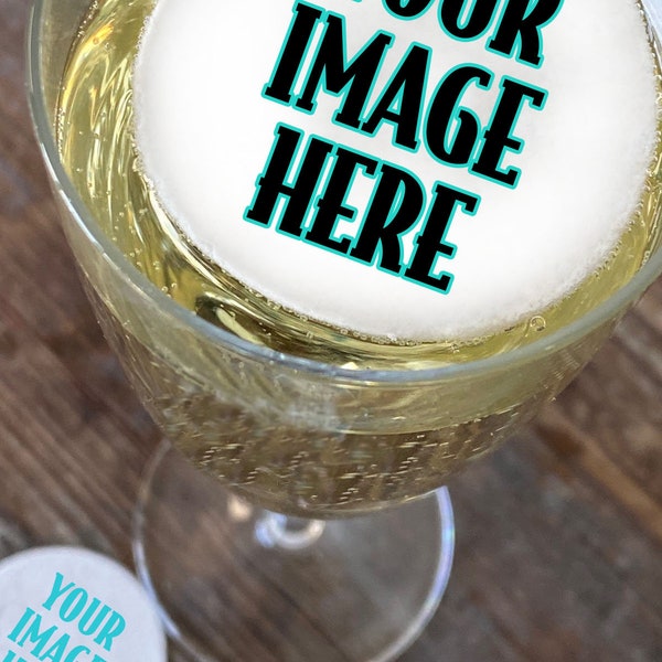 Edible Drinkable Image Photo Logo Drinks Toppers 2 Dozen 24 Per Set Wedding Branding Trade Show Cocktail Signature Drink Topper