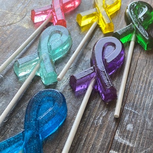Ribbon Cancer Illness Support Awareness Lollipops on a Stick Hard Candy Cake Topper Party Favors
