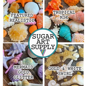 Hard Candy Edible Sugar Shells Very detailed Cupcake or Cake Topper Beach Wedding decorations image 3