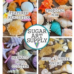 Hard Candy Edible Sugar Shells - Very detailed - Cupcake or Cake Topper Beach Wedding decorations