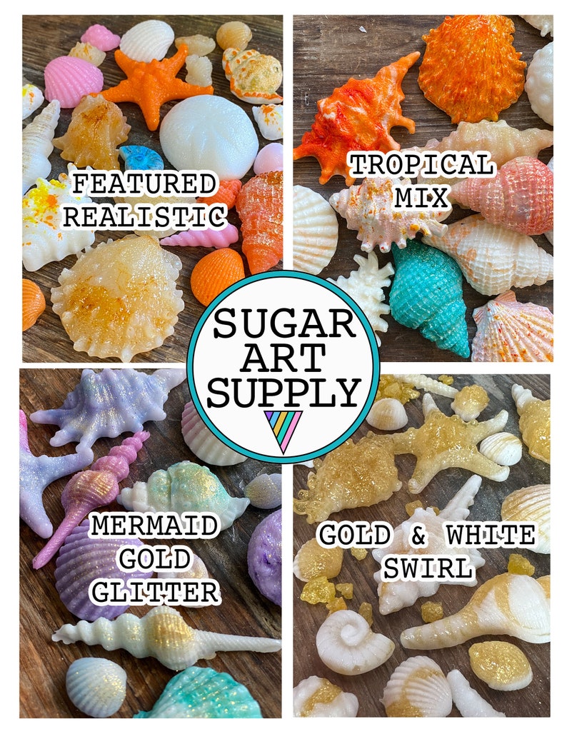 Hard Candy Edible Sugar Shells Very detailed Cupcake or Cake Topper Beach Wedding decorations image 3