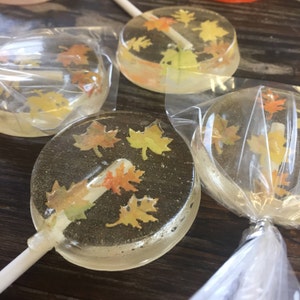 Custom Autumn Fall Glitter Gold Leaves Hard Candy Sucker Lollipop Wedding Favors