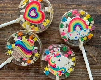 Hard Candy Edible Unicorn Rainbow Confetti Star & Nerds Lollipop Sucker Party Favors