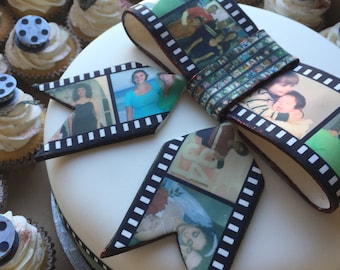 Filmrulle Ätbar Tårtdekoration med Fondant och Rosett, 100 % Ätbar