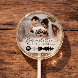 Spotify Code Lollipops — A Playlist You Can Eat™ — Godis med eget foto — Personlig musikpresent — Bröllopsfestpresent — Set om 6